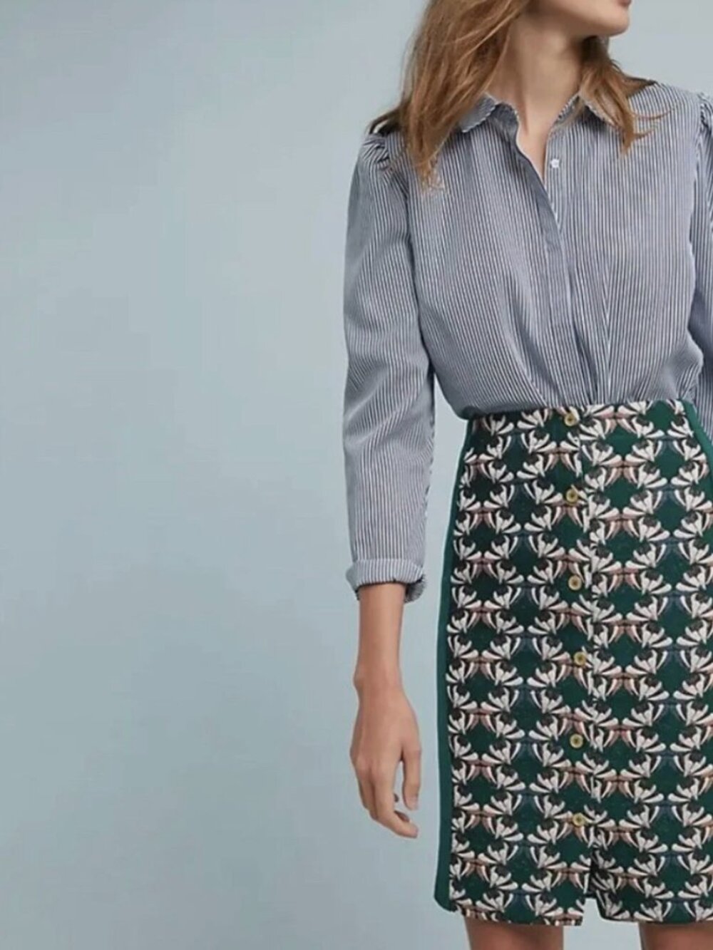 Anthropologie Dolan Left Coast Green Jacquard Button Down Pencil Skirt Sz XS - Picture 3 of 9